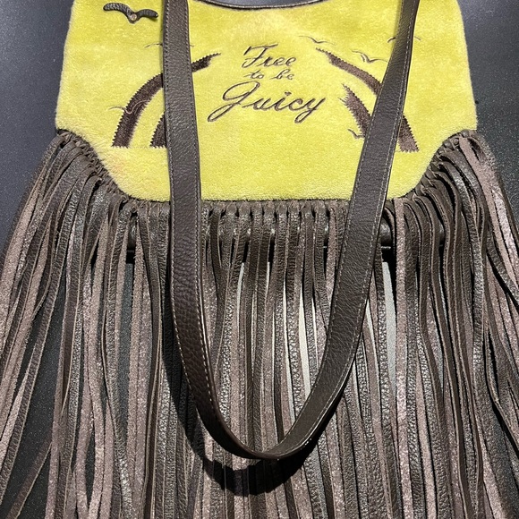 Vintage JUICY Couture Terry Lime Green Yellow Fringe Tassel Bag - Picture 12 of 14